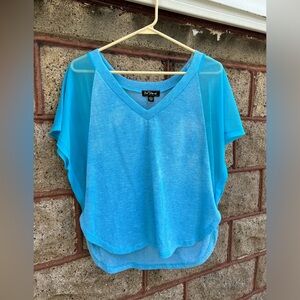 Sheer shoulders/arms large women blue blouse one step up